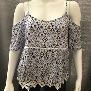 Blue and White cold Shoulder top